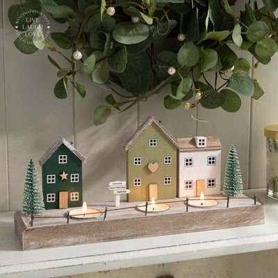 Rustic Christmas Village Tea Light Holder