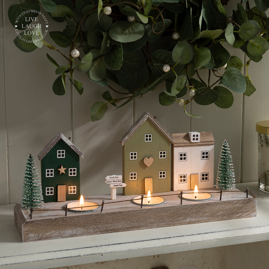 Rustic Christmas Village Tea Light Holder