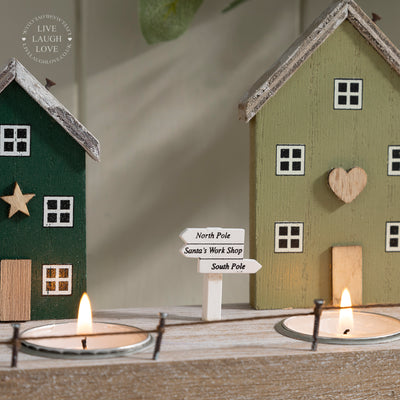 Rustic Christmas Village Tea Light Holder