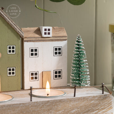 Rustic Christmas Village Tea Light Holder