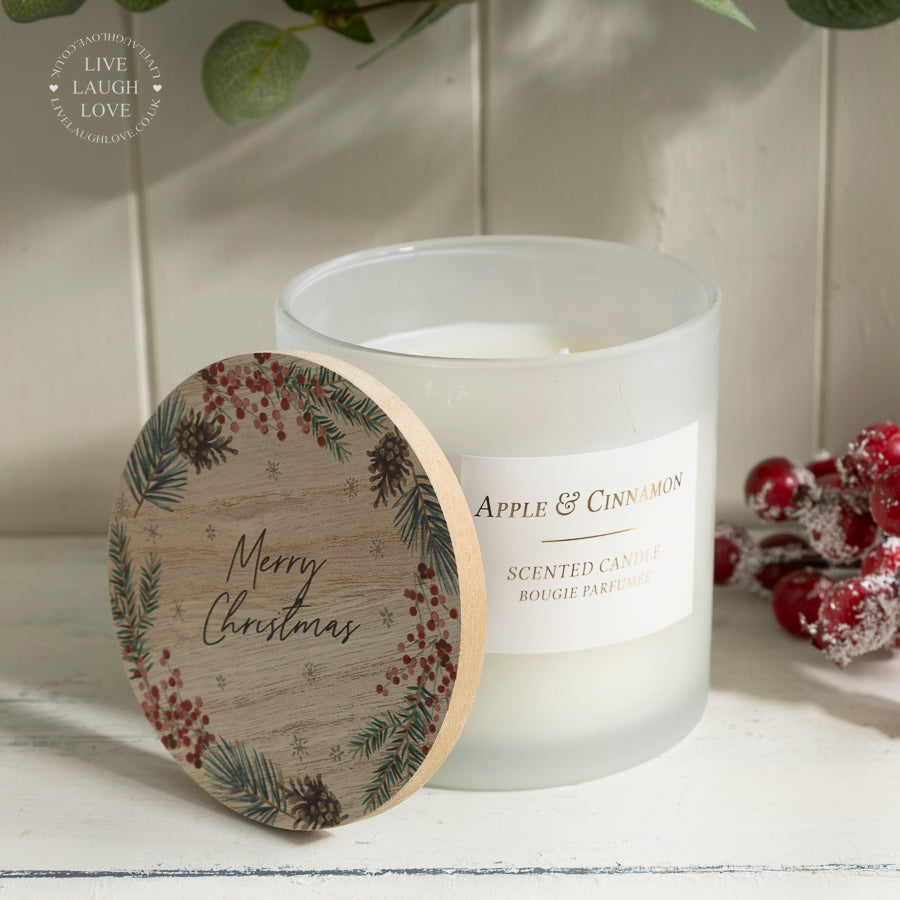 Festive Scented Candle with Wooden Lid