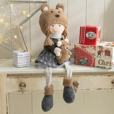 Cozy Bear Hat Shelf Sitter – Festive Boy & Girl Plush Doll