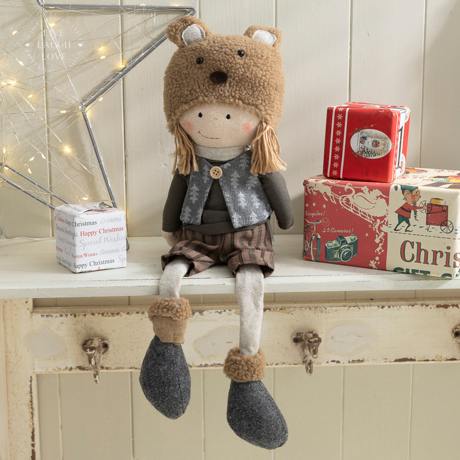 Cozy Bear Hat Shelf Sitter – Festive Boy & Girl Plush Doll