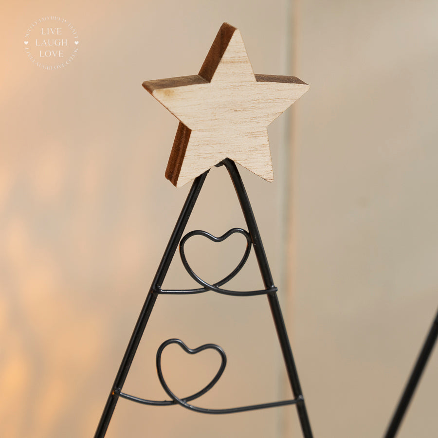 Metal Wire Heart Christmas Tree Shelf Sitter with Wooden Star Topper