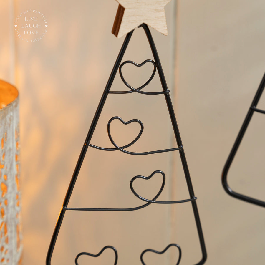 Metal Wire Heart Christmas Tree Shelf Sitter with Wooden Star Topper