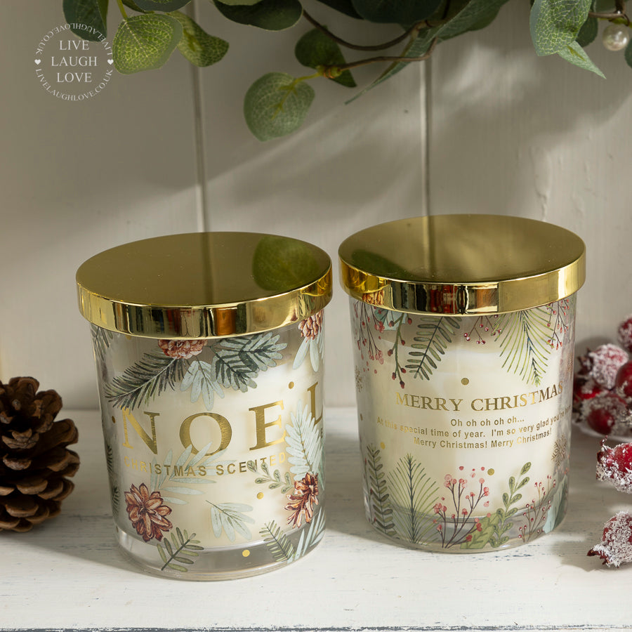 Gold Lidded Scented Christmas Candle with Festive Print