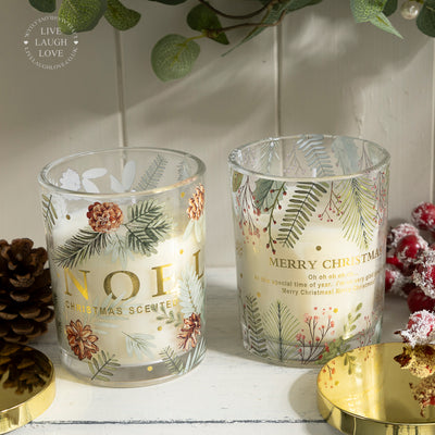 Gold Lidded Scented Christmas Candle with Festive Print