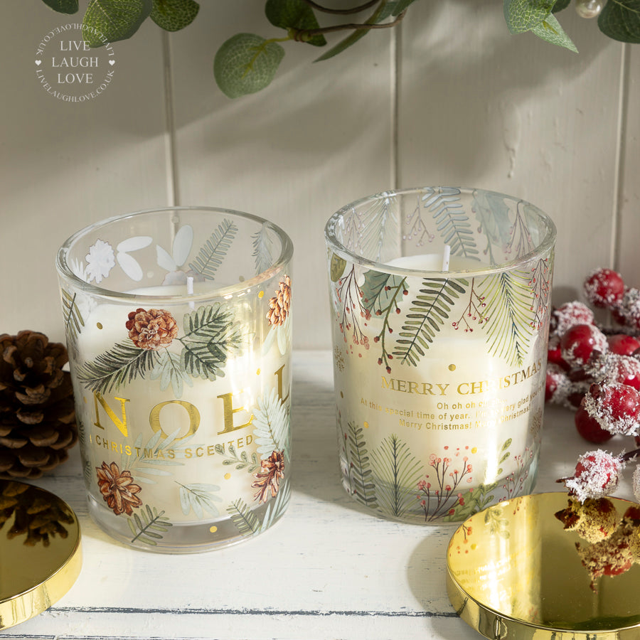 Gold Lidded Scented Christmas Candle with Festive Print