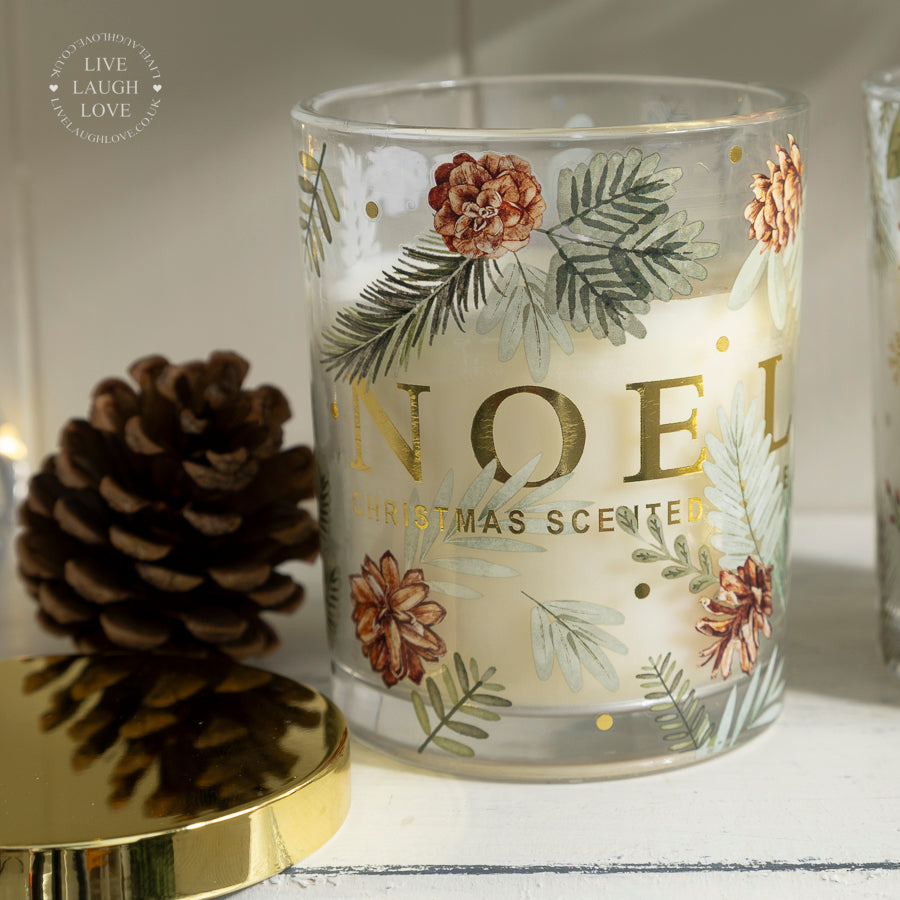 Gold Lidded Scented Christmas Candle with Festive Print