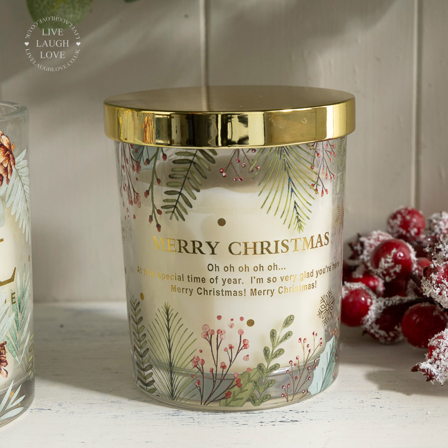 Gold Lidded Scented Christmas Candle with Festive Print