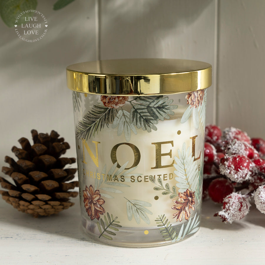 Gold Lidded Scented Christmas Candle with Festive Print