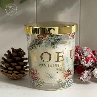 Gold Lidded Scented Christmas Candle with Festive Print