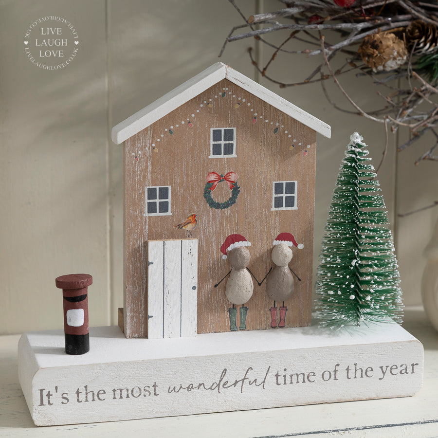 Festive Wooden Christmas House Decoration - "It's the Most Wonderful Time of the Year"