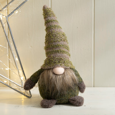 Festive Green Gnome Shelf Sitter -  Christmas Shelf Decor