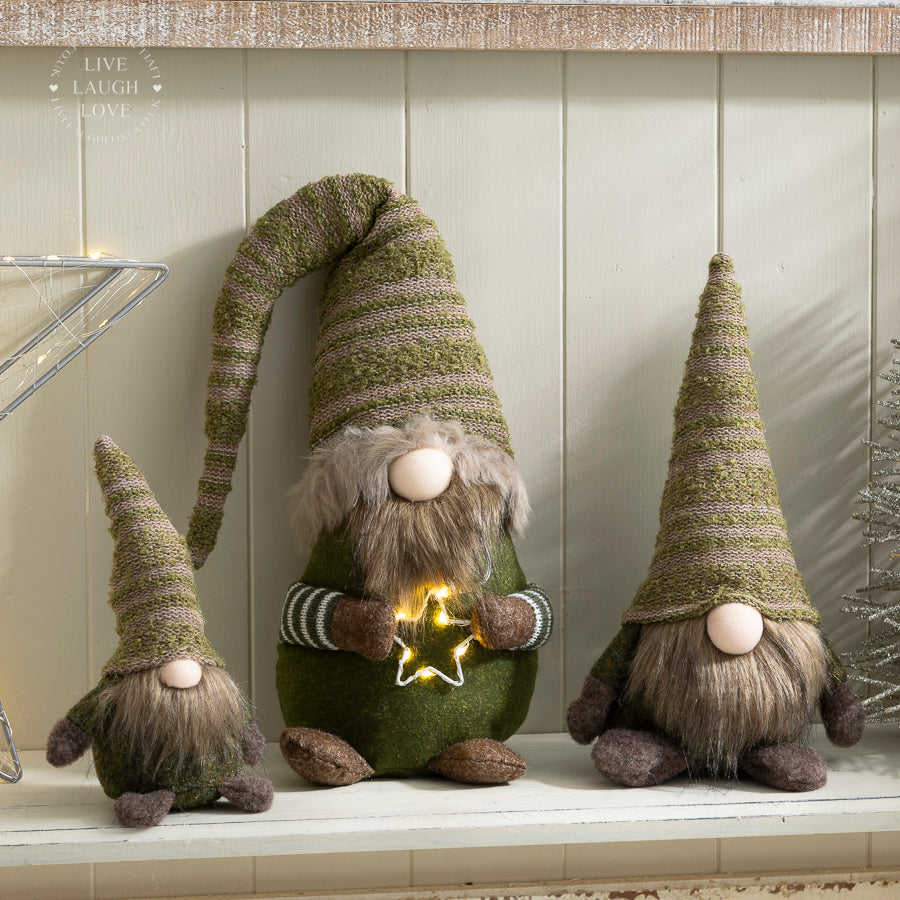 Festive Green Gnome Shelf Sitter -  Christmas Shelf Decor