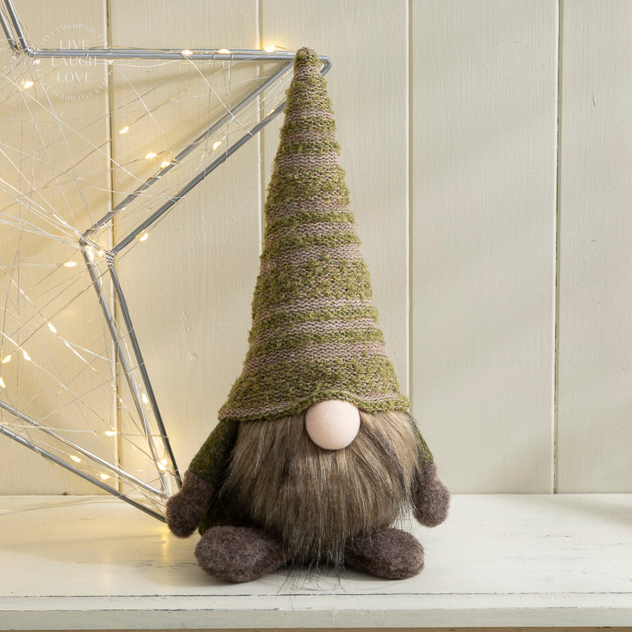 Festive Green Gnome Shelf Sitter -  Christmas Shelf Decor