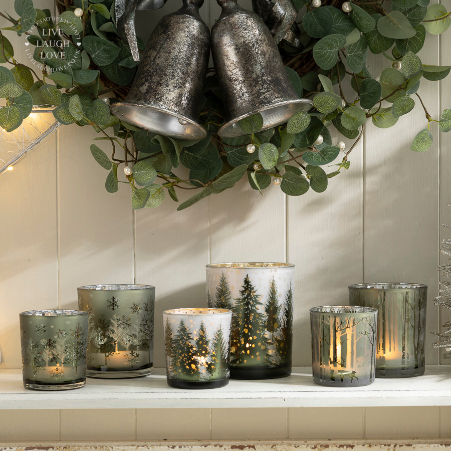 Winter Forest Tea Light Holders - Festive Candle Holders for Cozy Holiday Decor