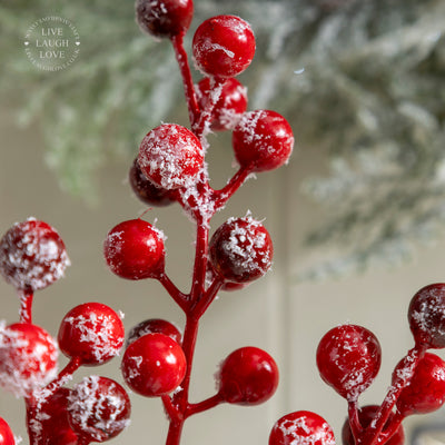 Faux Red Berry Stems Set of 3 – Natural & Frosted Decorative Picks