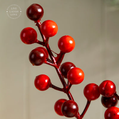 Faux Red Berry Stems Set of 3 – Natural & Frosted Decorative Picks