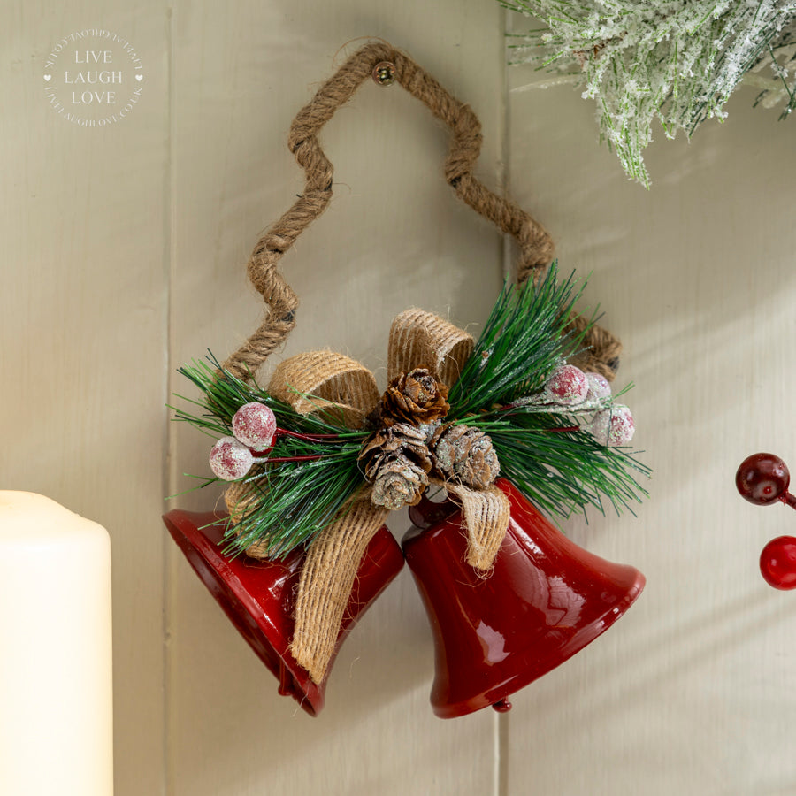 Rustic Red Bell Hanging Decoration with Pine and Burlap Bow