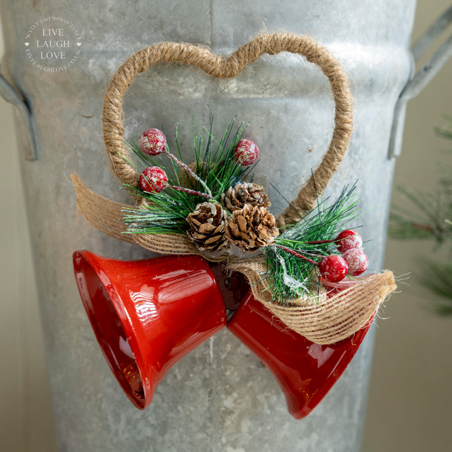 Rustic Red Bell Hanging Decoration with Pine and Burlap Bow