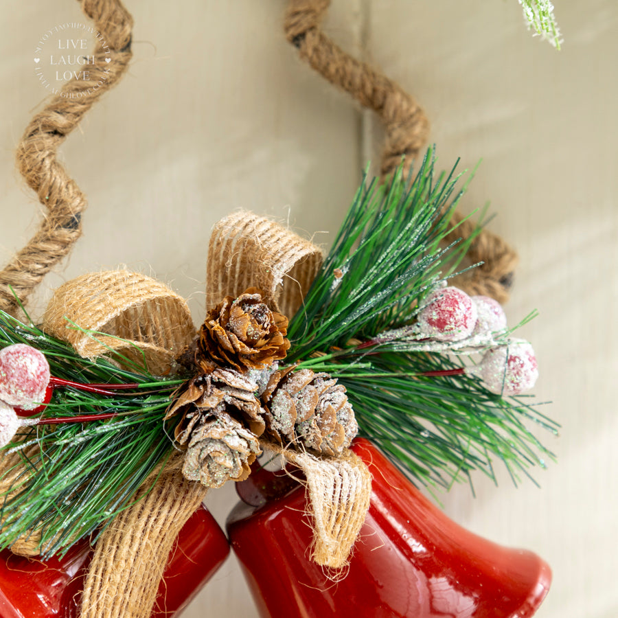 Rustic Red Bell Hanging Decoration with Pine and Burlap Bow