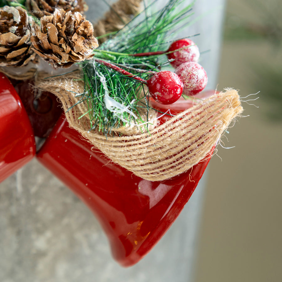 Rustic Red Bell Hanging Decoration with Pine and Burlap Bow