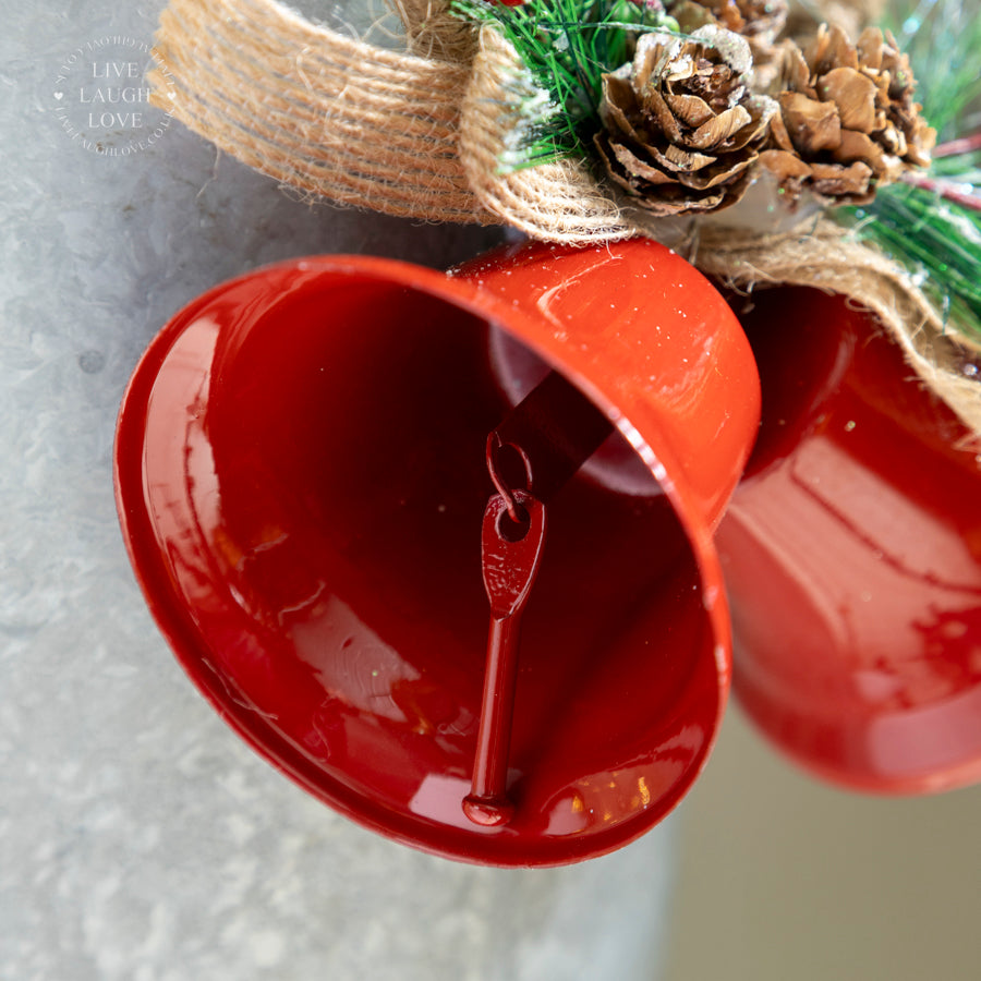 Rustic Red Bell Hanging Decoration with Pine and Burlap Bow