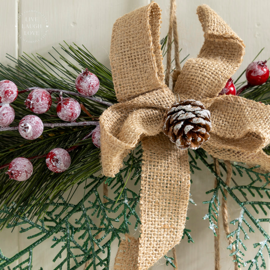 Rustic Christmas Hanging Decoration with Bells and Burlap Bow