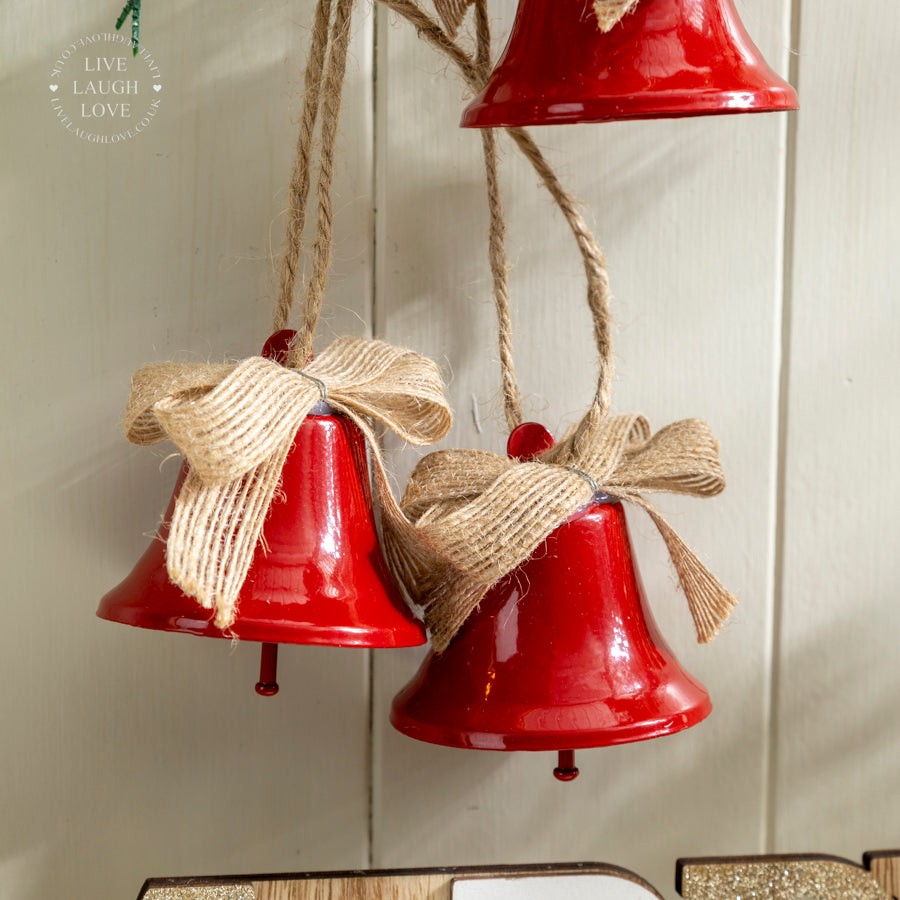 Rustic Christmas Hanging Decoration with Bells and Burlap Bow