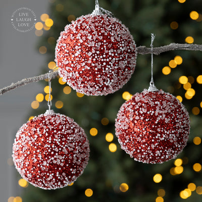 Set Of 3 Red Snow Sparkle Bauble – Festive Christmas Ornament