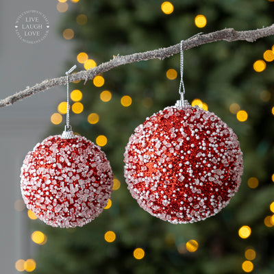 Set Of 3 Red Snow Sparkle Bauble – Festive Christmas Ornament