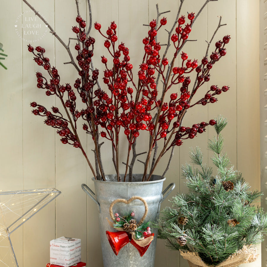 Faux Red Berry Branch Set of 3 – Elegant Seasonal Decoration