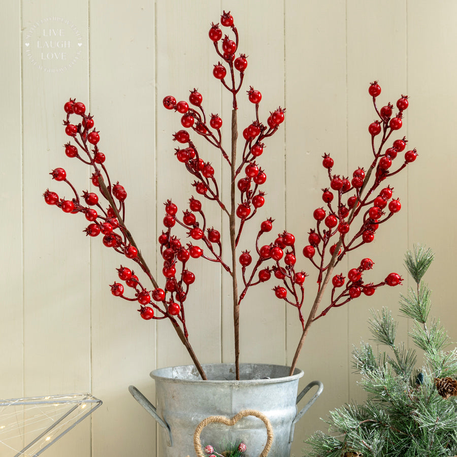 Faux Red Berry Branch Set of 3 – Elegant Seasonal Decoration