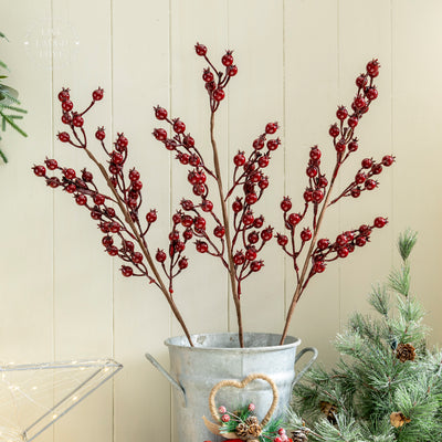 Faux Red Berry Branch Set of 3 – Elegant Seasonal Decoration