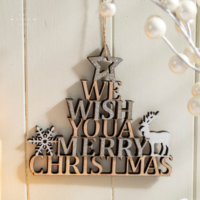 Wooden "We Wish You a Merry Christmas" Hanging Decoration