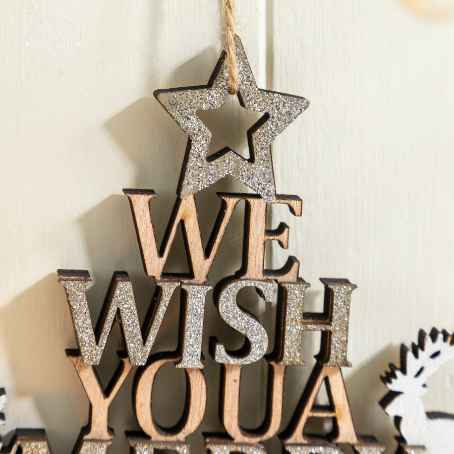 Wooden "We Wish You a Merry Christmas" Hanging Decoration