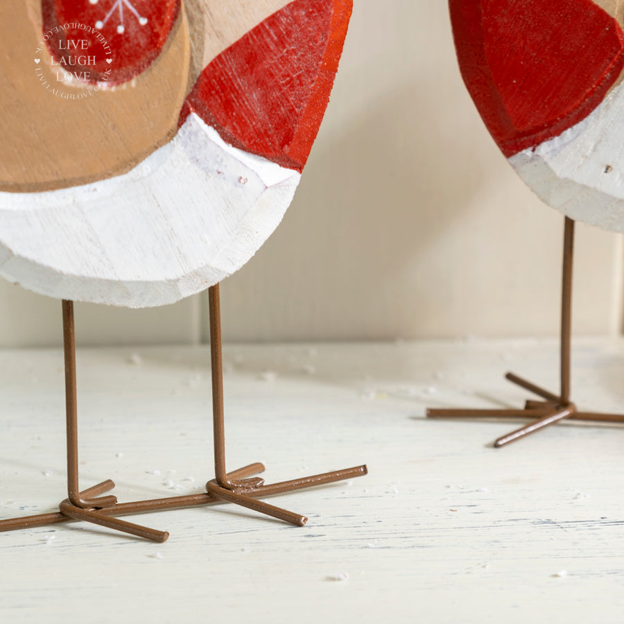 Festive Robin Ornament with Red Hat - Pair