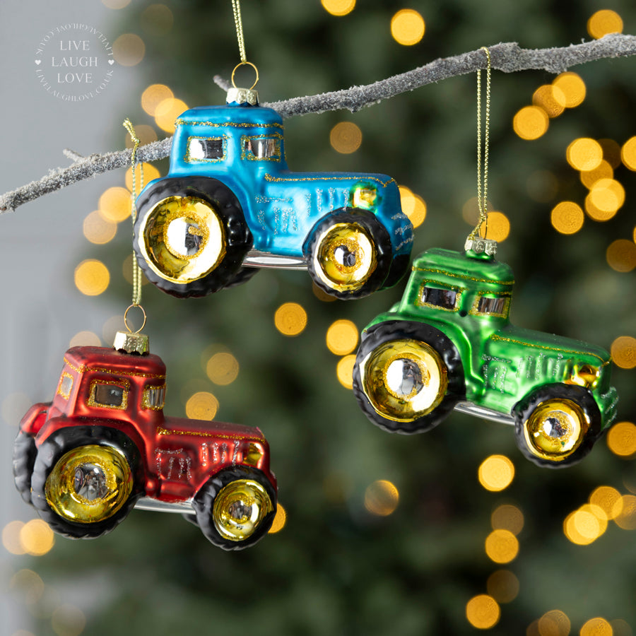 Glass Tractor Christmas Tree Ornament