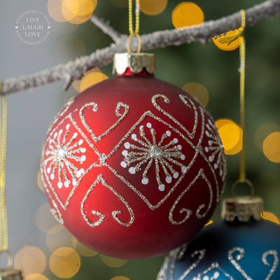 Decorative Christmas Baubles with Glitter Design Set of 3