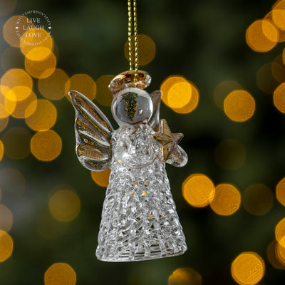 Hanging Glass Angel Ornament with Gold Star