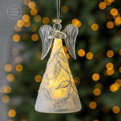 LED Light-Up Angel Ornament with Glitter Accents