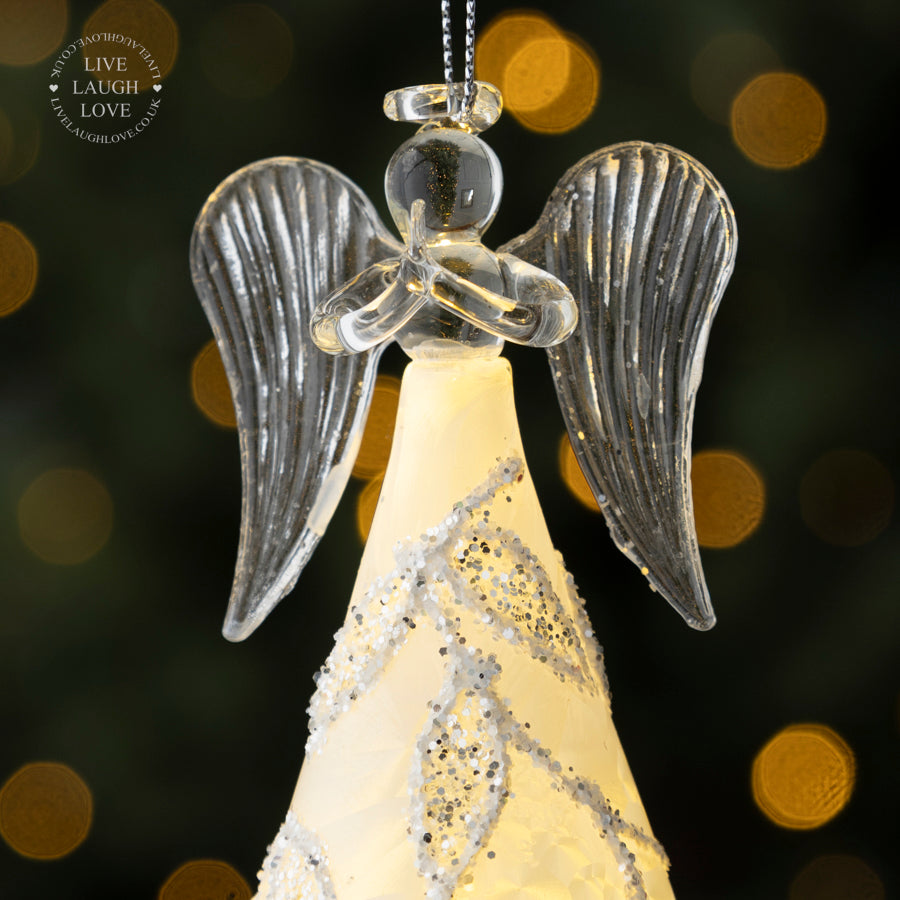 LED Light-Up Angel Ornament with Glitter Accents