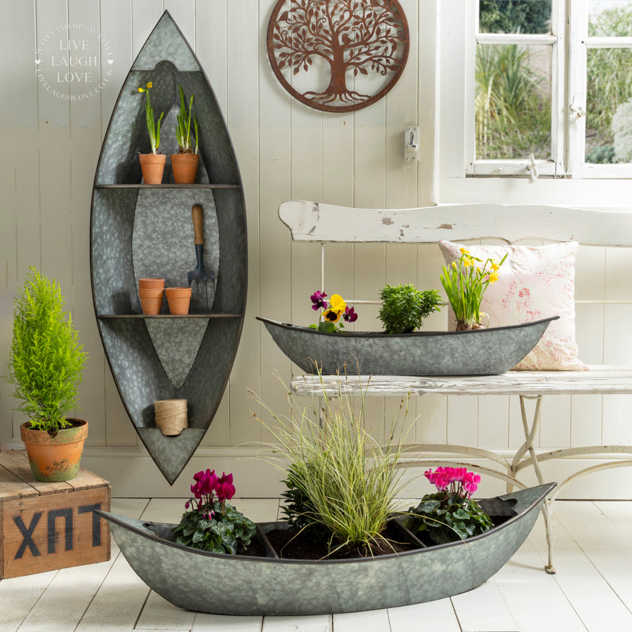 Versatile Galvanized Metal Boat Shelf & Planter