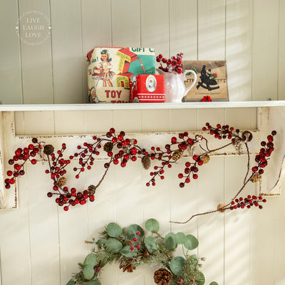 Faux Red Berry and Pinecone Garland – Festive Decoration