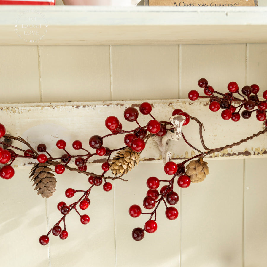 Faux Red Berry and Pinecone Garland – Festive Decoration