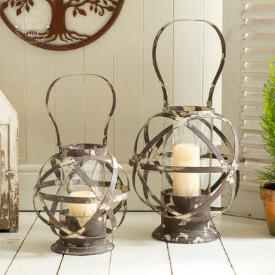 Distressed Metal Candle Lantern – Rustic Orb Design