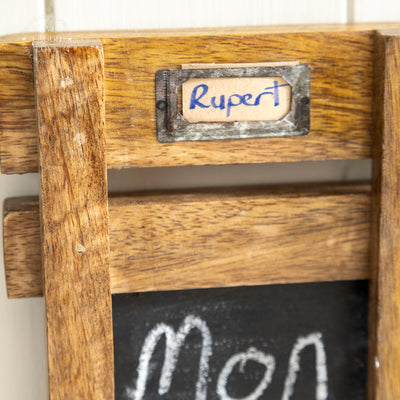 Rustic Wooden Weekly Planner with Chalkboard and Key Hooks - Wall Organizer