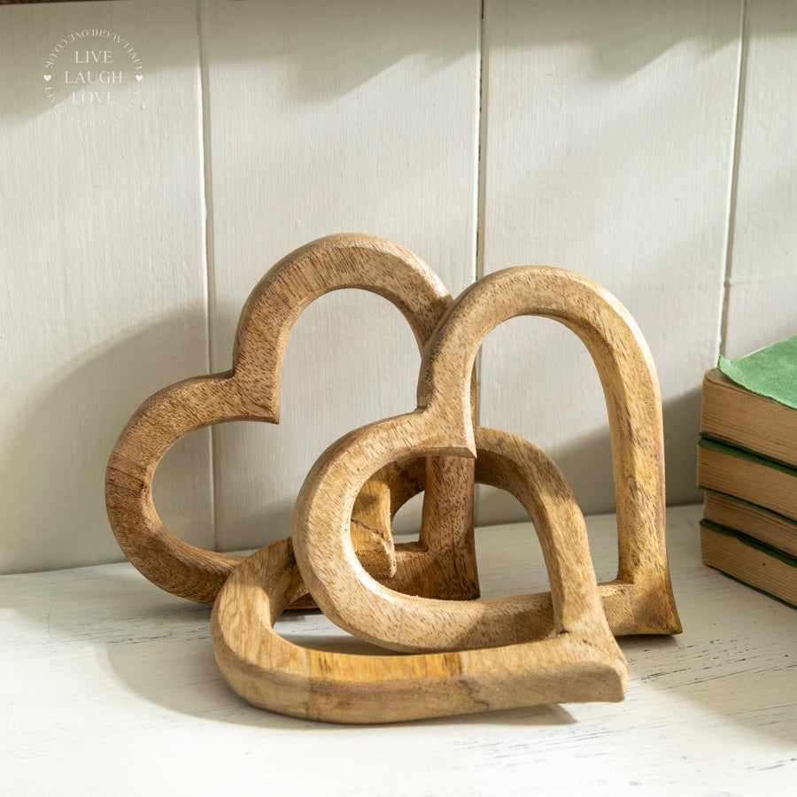 Wooden Intertwined Hearts – Rustic Shelf Sitter