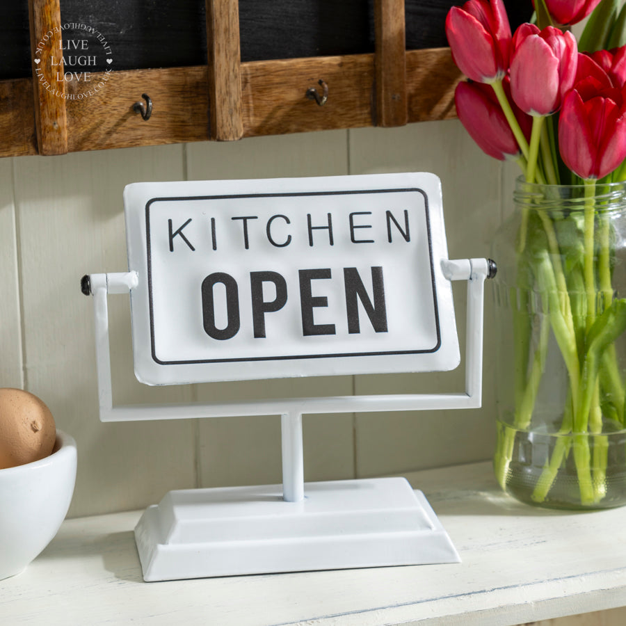 Reversible Kitchen Sign – Open & Closed | Vintage Style White Countertop Display